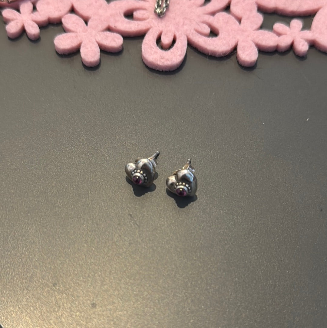 Genuine Pandora Rare Rhodolite Pink Heart Earrings