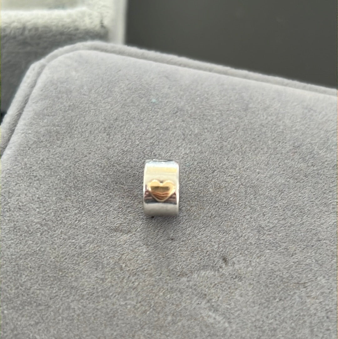 Genuine Pandora HTF Two Tone Solid Heart Gold Clip x2