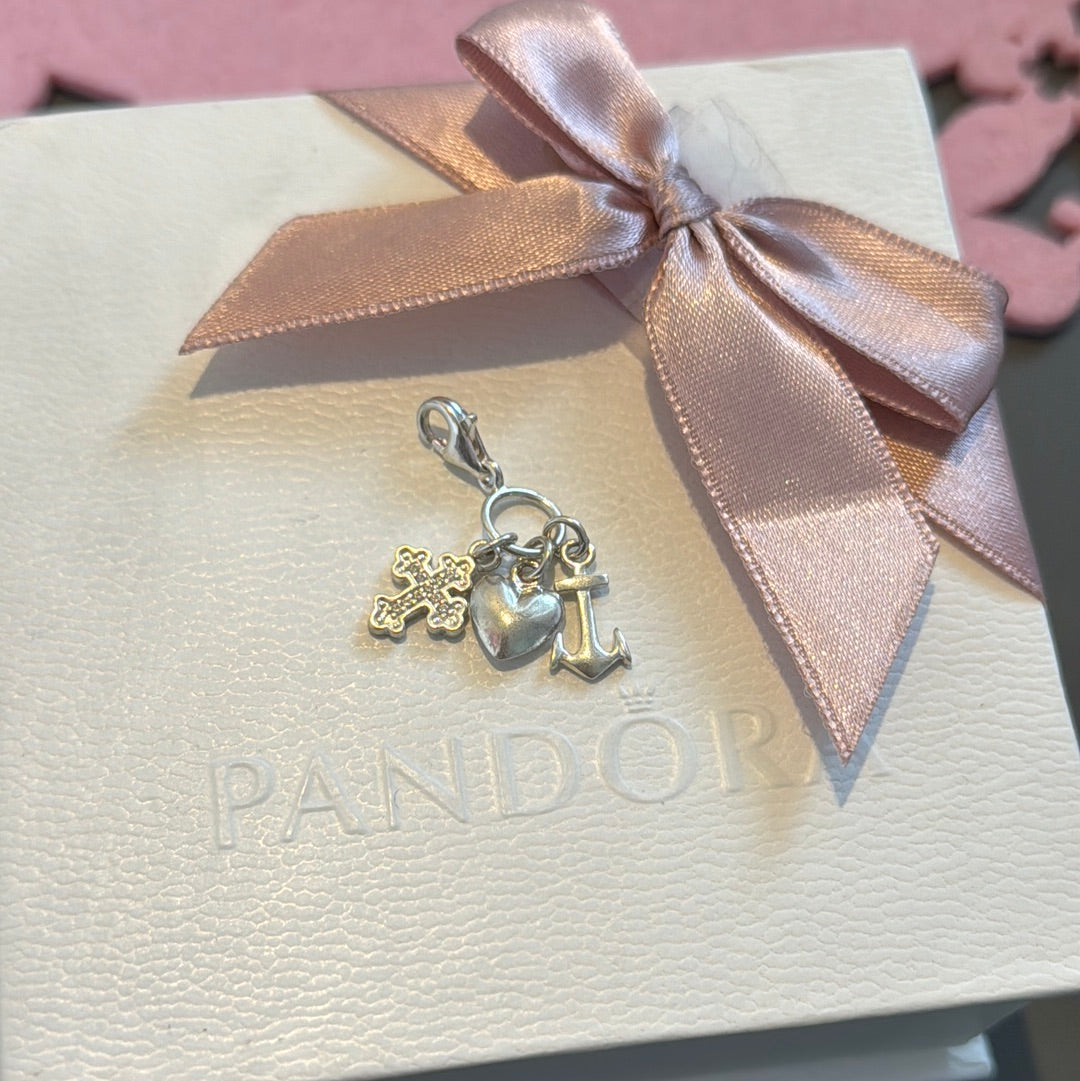 Genuine Thomas Sabo Pave Cross Anchor and Heart Clip Dangle