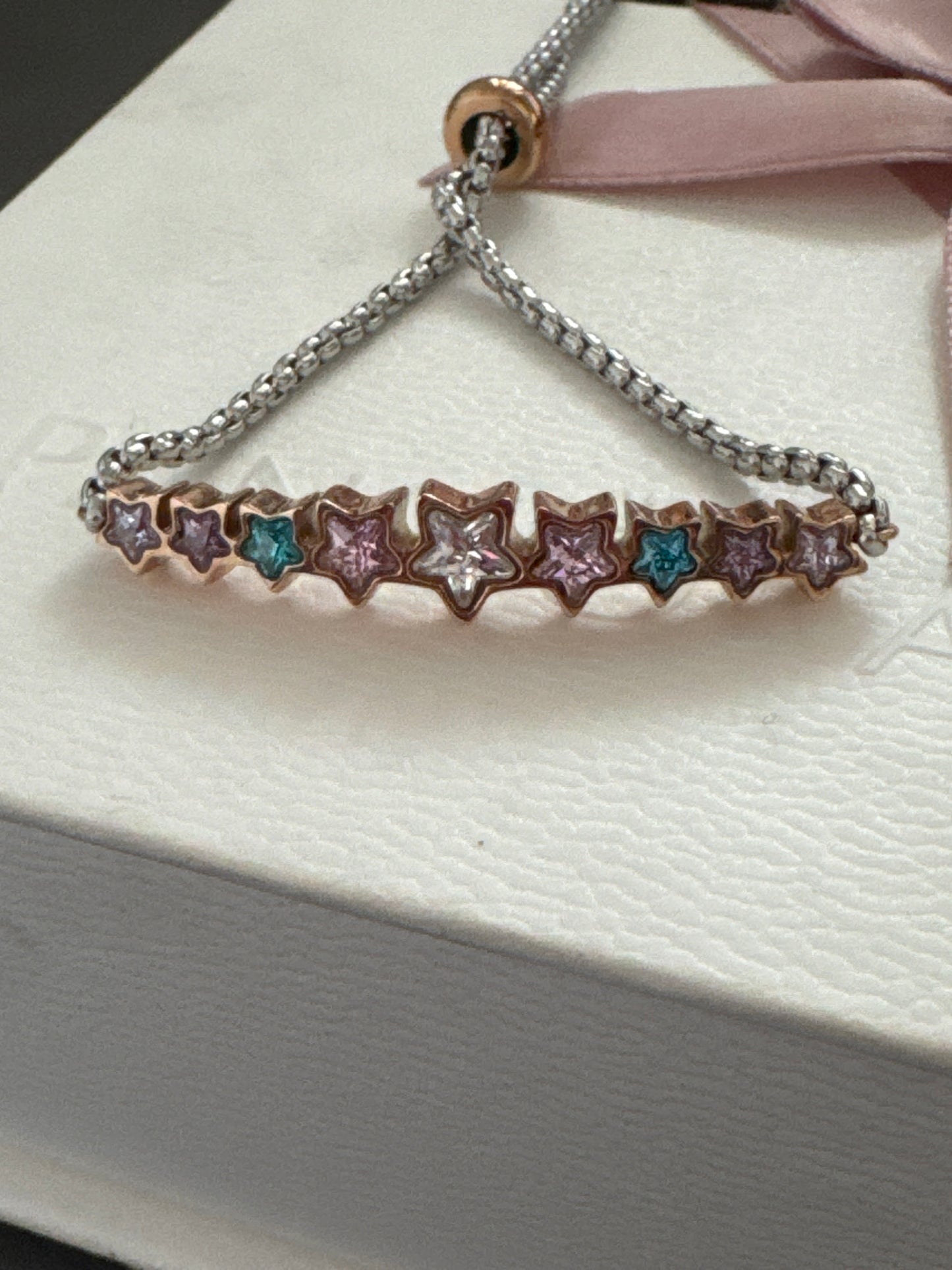 Genuine Nomination Silver & Rose Gold Pave Rainbow Star Slider Bracelet