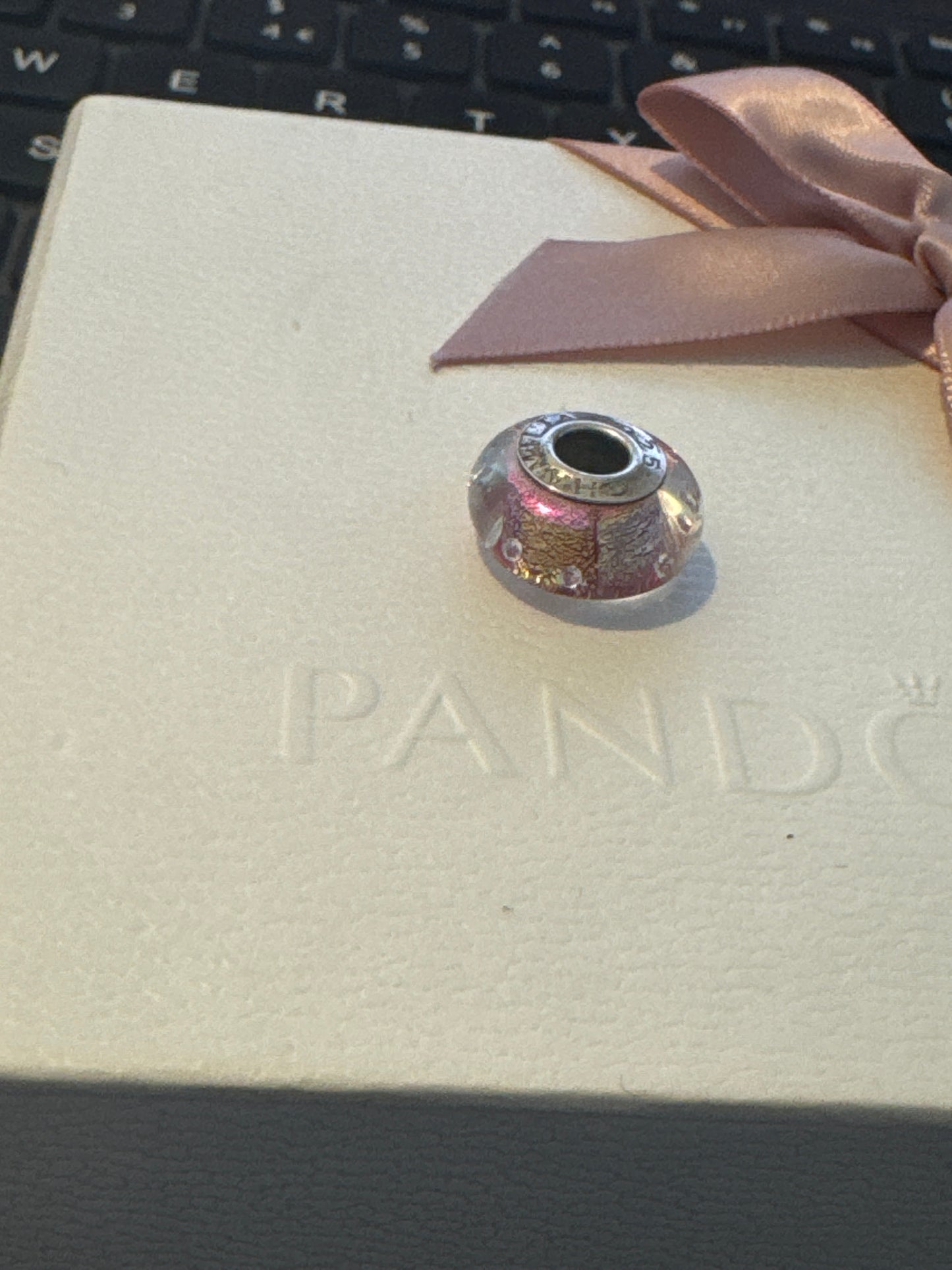 Genuine Chamilia Purple and Rainbow CZ Foil Murano Charm
