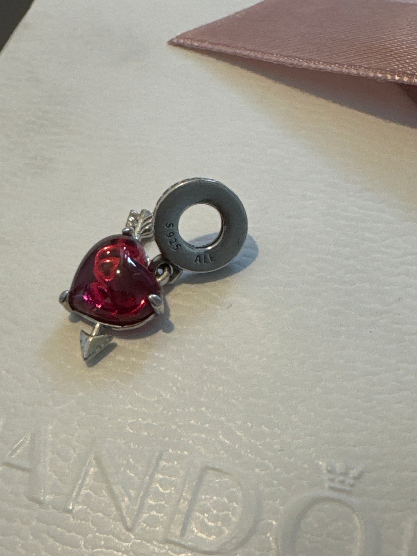 Genuine Pandora Red Heart Murano & Arrow LOVE Dangle Charm