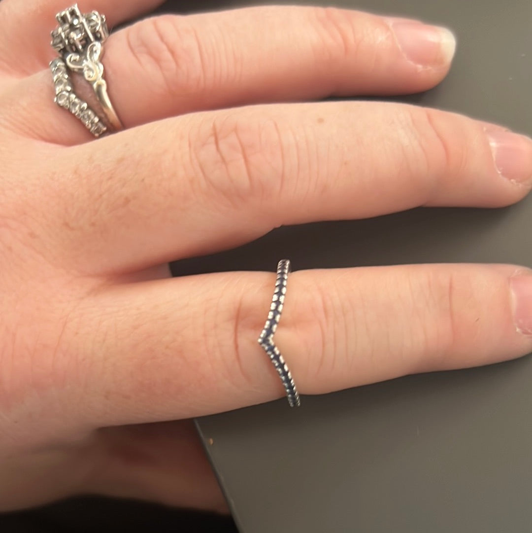 Genuine Pandora Beautiful Blue CZ Wishbone Ring...