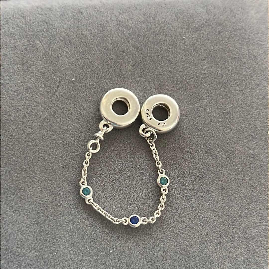 Genuine Pandora Triple Blue Stone Safety Chain