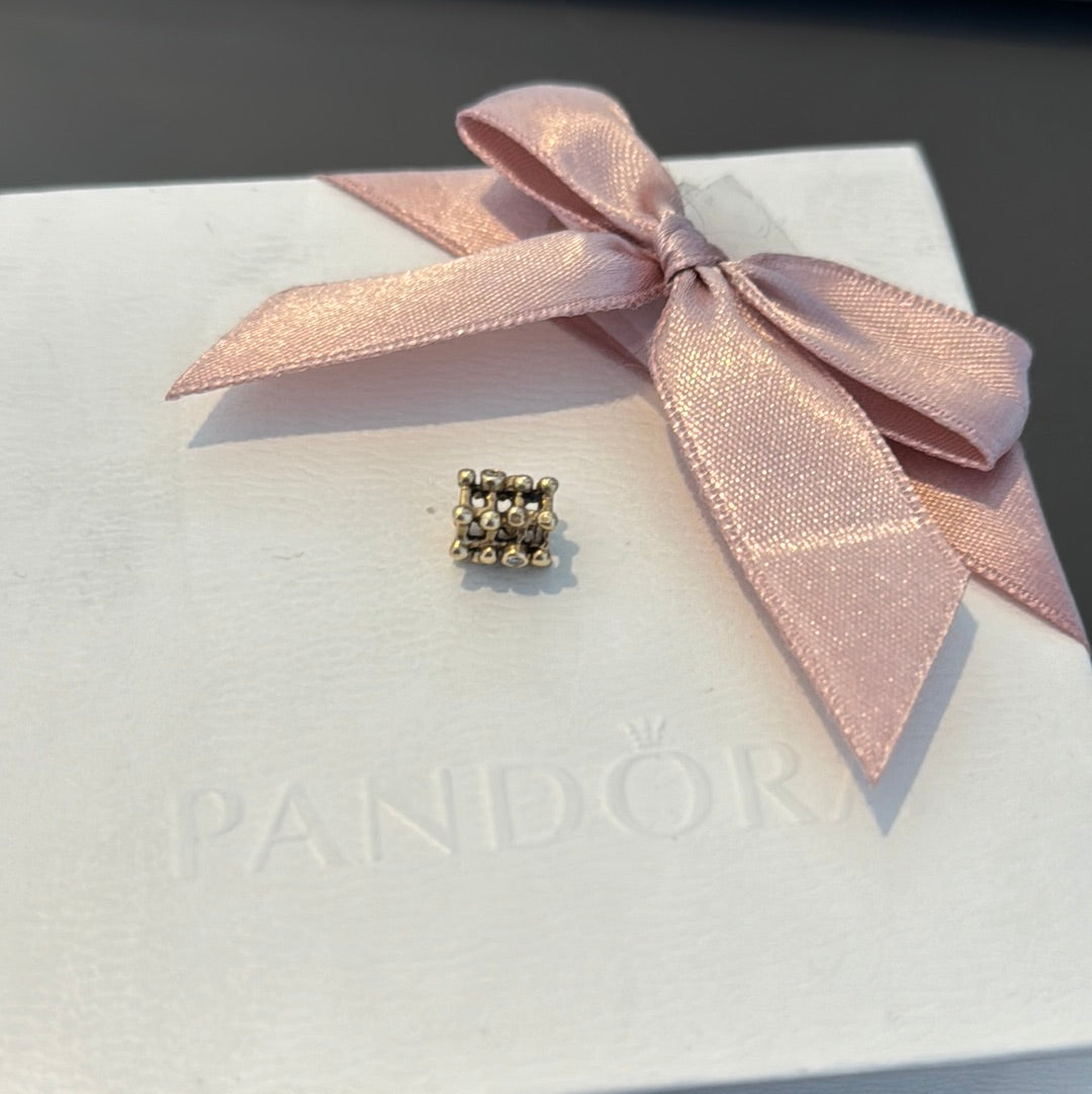 Genuine Pandora Solid Gold 14ct Beautiful Catch DIA Matrix Charm