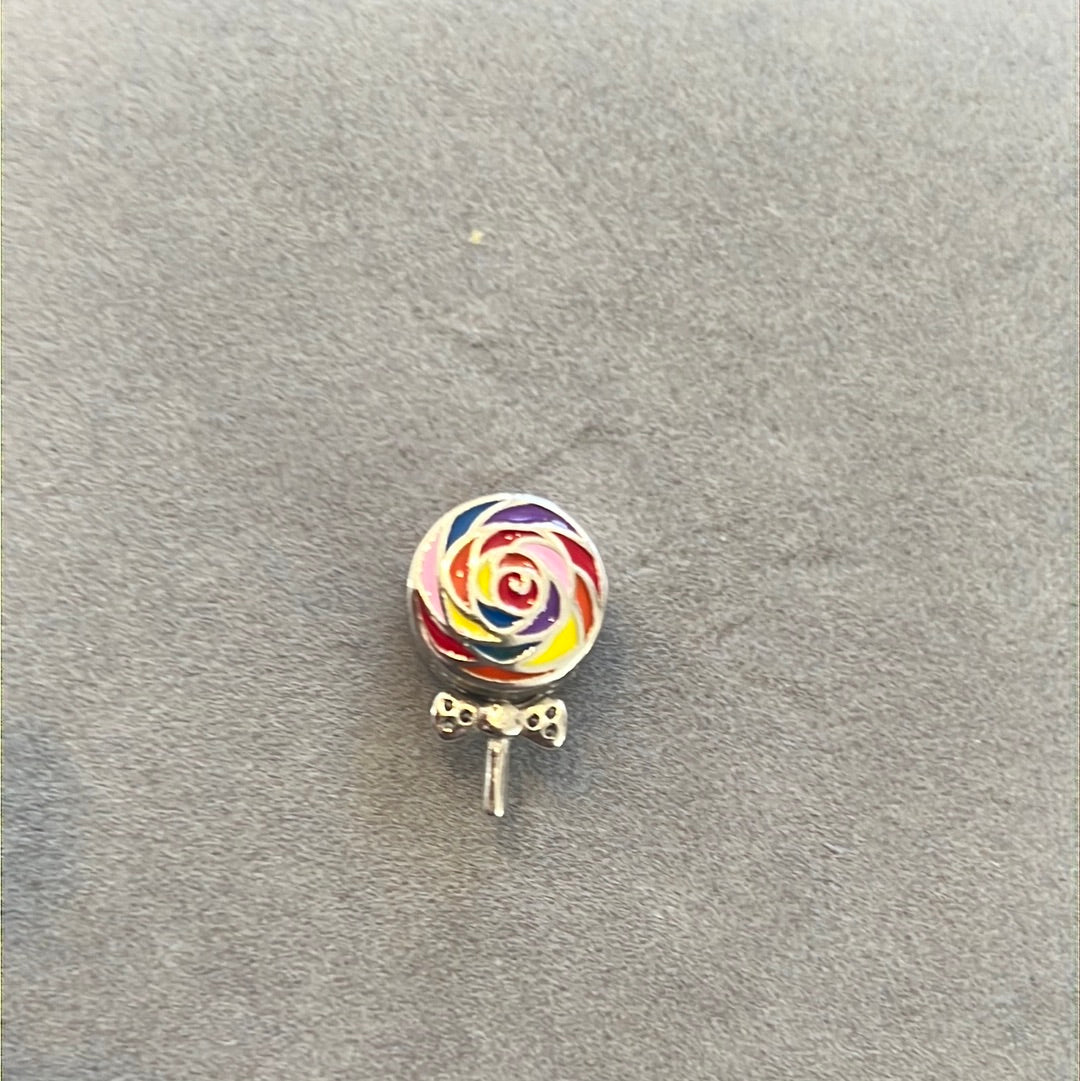 Sterling Silver Enamel Pave Lollipop Charm