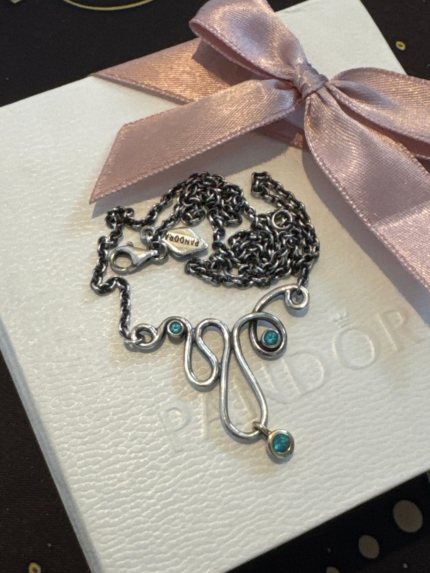 Genuine Pandora Rare HTF Beautiful Infinity Topaz Two Tone Necklace 45cm