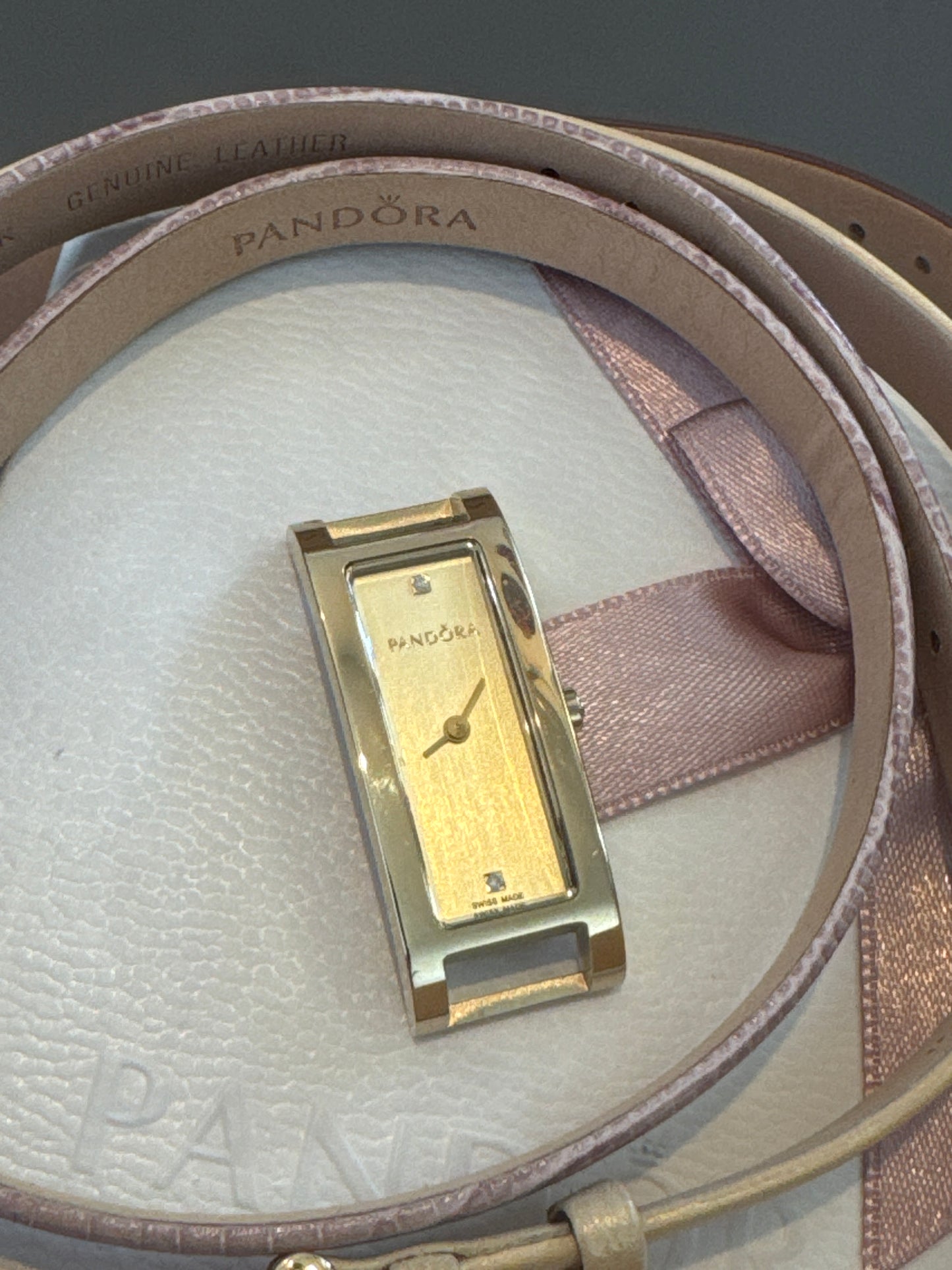 Genuine Pandora Gold Hardware Double Oblong Black Crown Diamond Watch with Straps