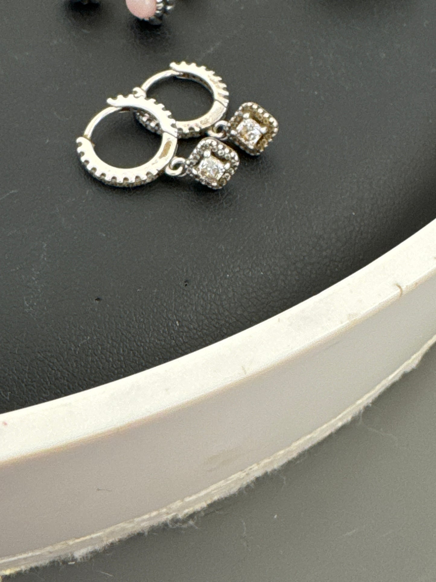 Genuine Pandora Beautiful Clear Diamond Pave Dangle Hoop Earrings