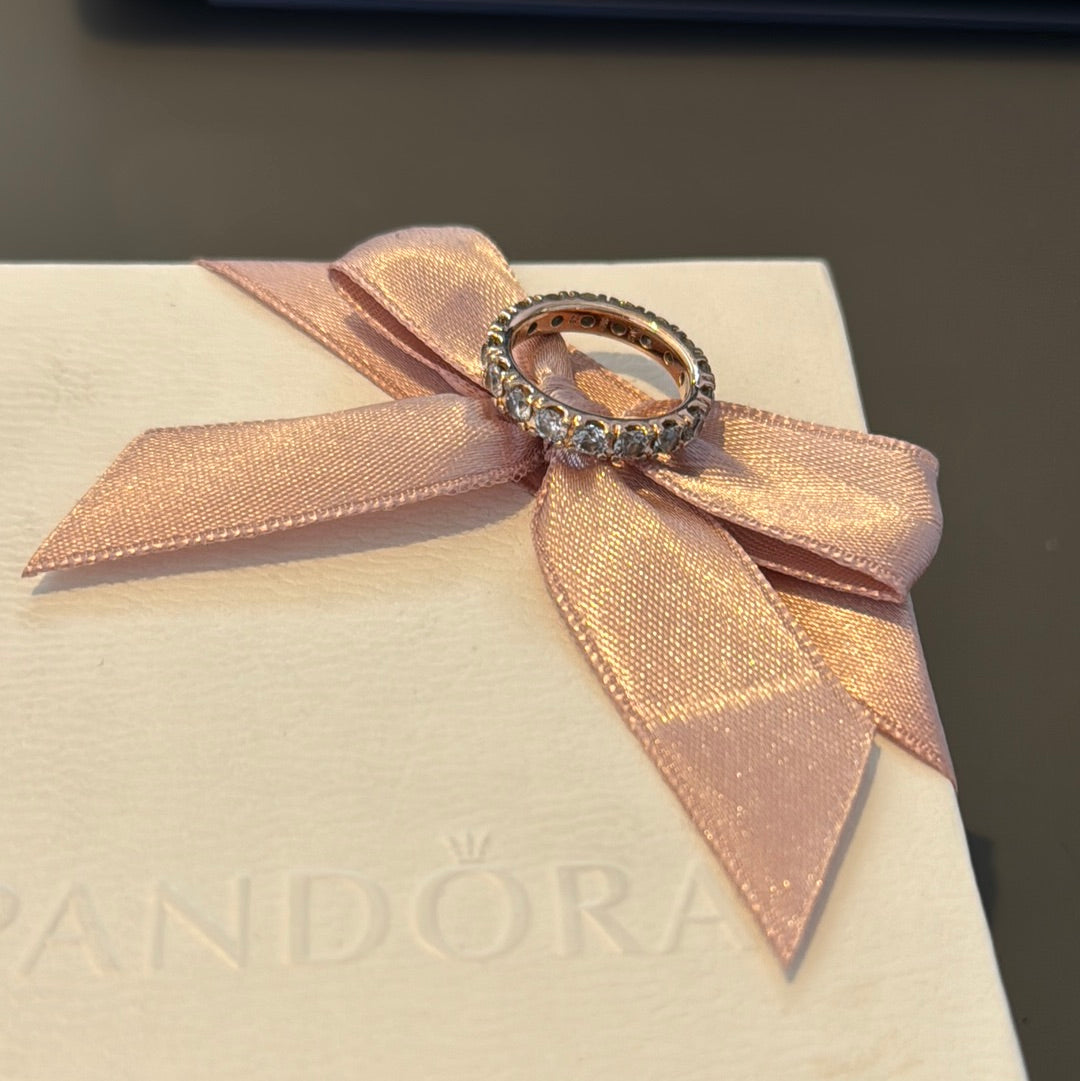Genuine Pandora Rose Gold Square CZ Pave Ring Size 54