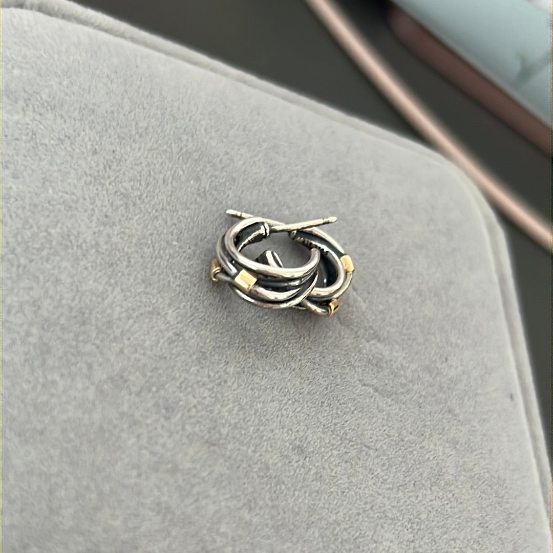 Genuine Pandora Two Tone Rectangle Rare Rope Retired Hoop Earrings