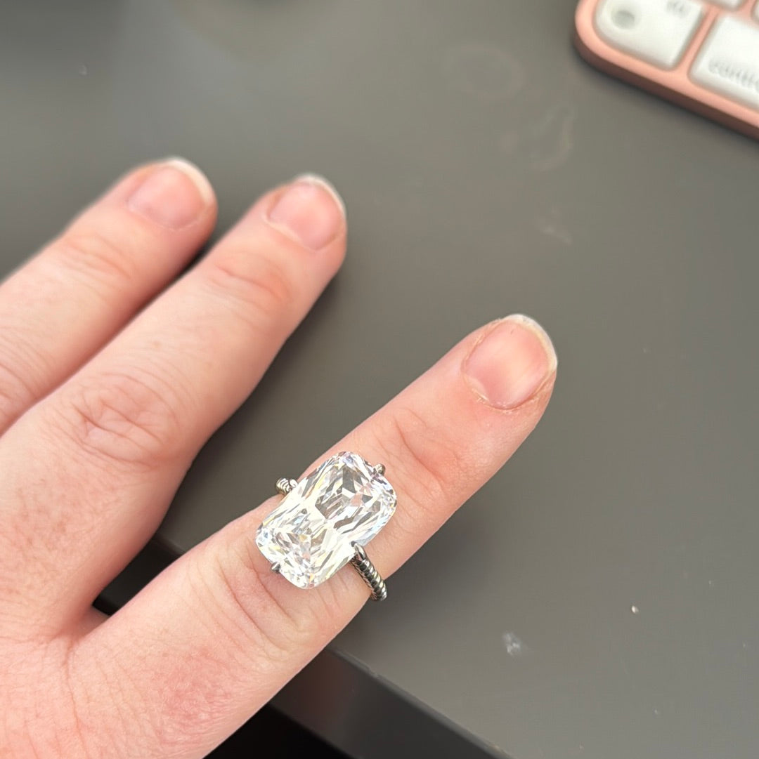 Sterling Silver Huge Rectangle CZ Ring Size 52