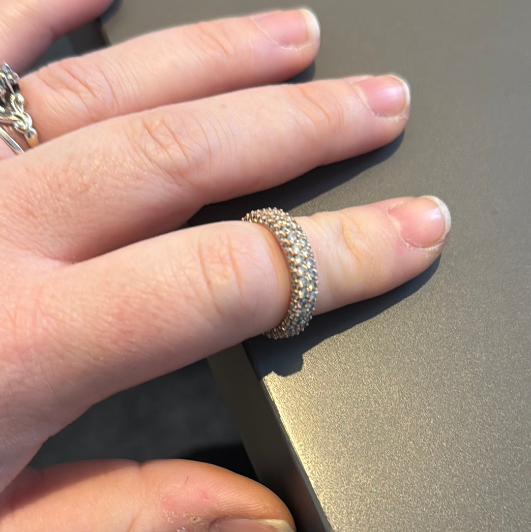 Genuine Pandora Rose Gold Pave Timeless Double CZ Ring Size 54