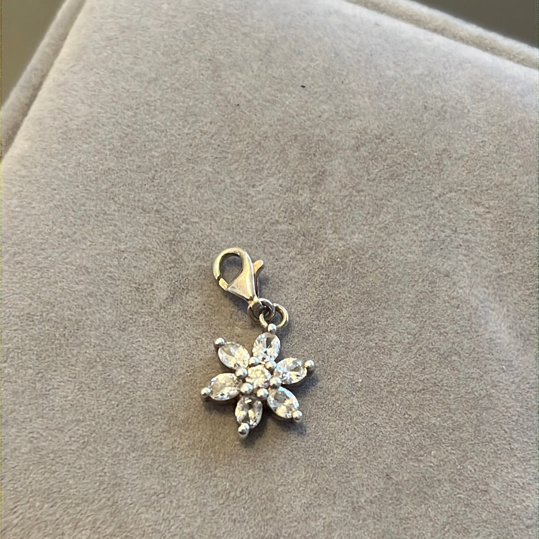 Genuine Thomas Sabo Sterling Silver Dangle Clip Pave CZ Flower Snowflake Charm