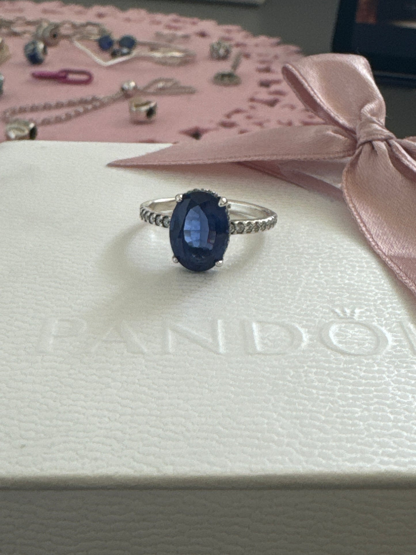 Genuine Pandora Pave Blue Sparkling Halo Ring 54