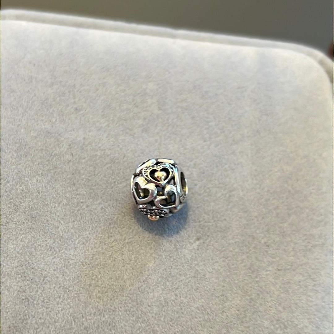 Genuine Pandora Two Tone Heart of Romance Openwork Charm