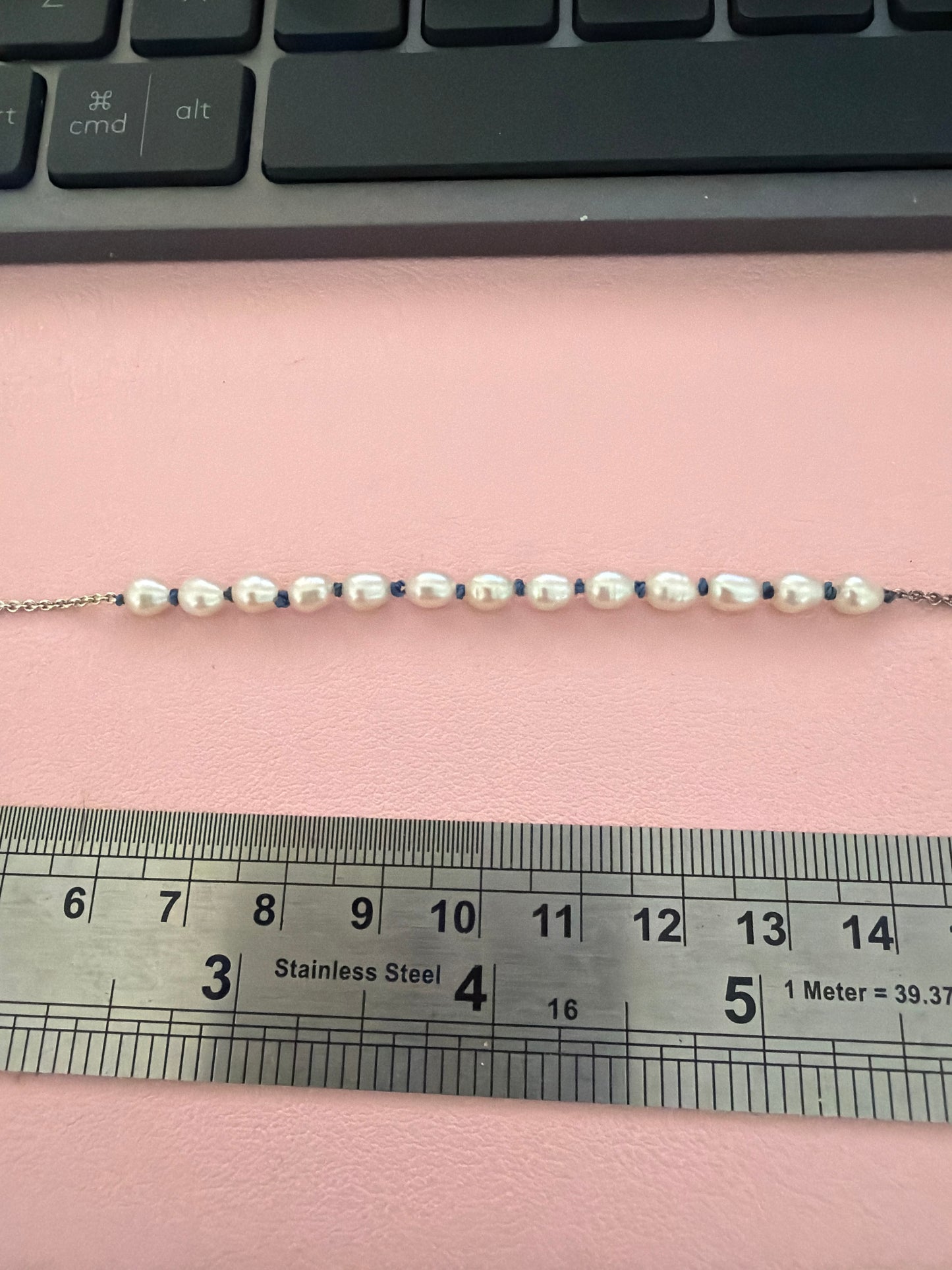 Genuine Pandora Treated Freshwater Cultured Pearl Link Chain Bracelet 20cm MAX