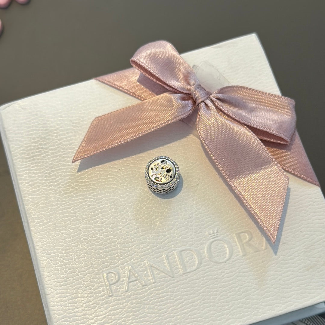 Genuine Pandora Disney Parks Christmas Minnie Mouse Enamel JOY Pave Charm