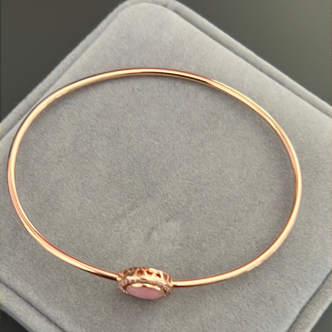 Genuine Pandora Rose Gold Bangle With Pave Pink Stone Size Medium