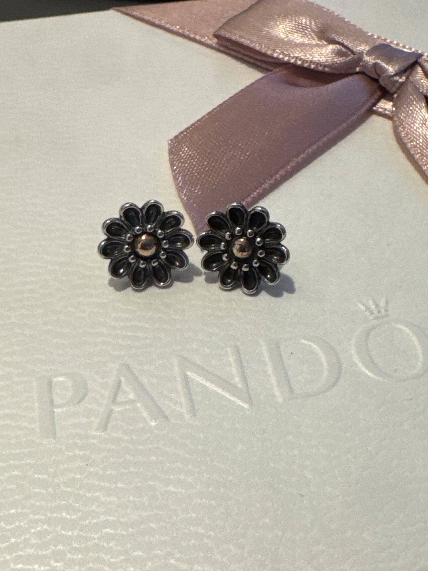 Genuine Pandora Two Tone Gerbera Earrings Studs Rare