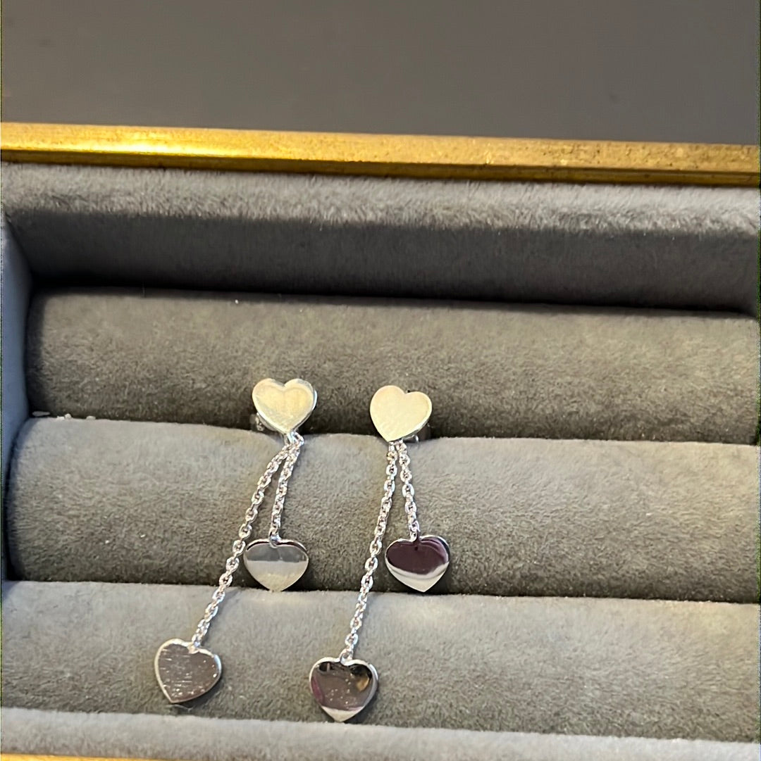 Brand New Sterling Silver Heart Double Dangle Earrings