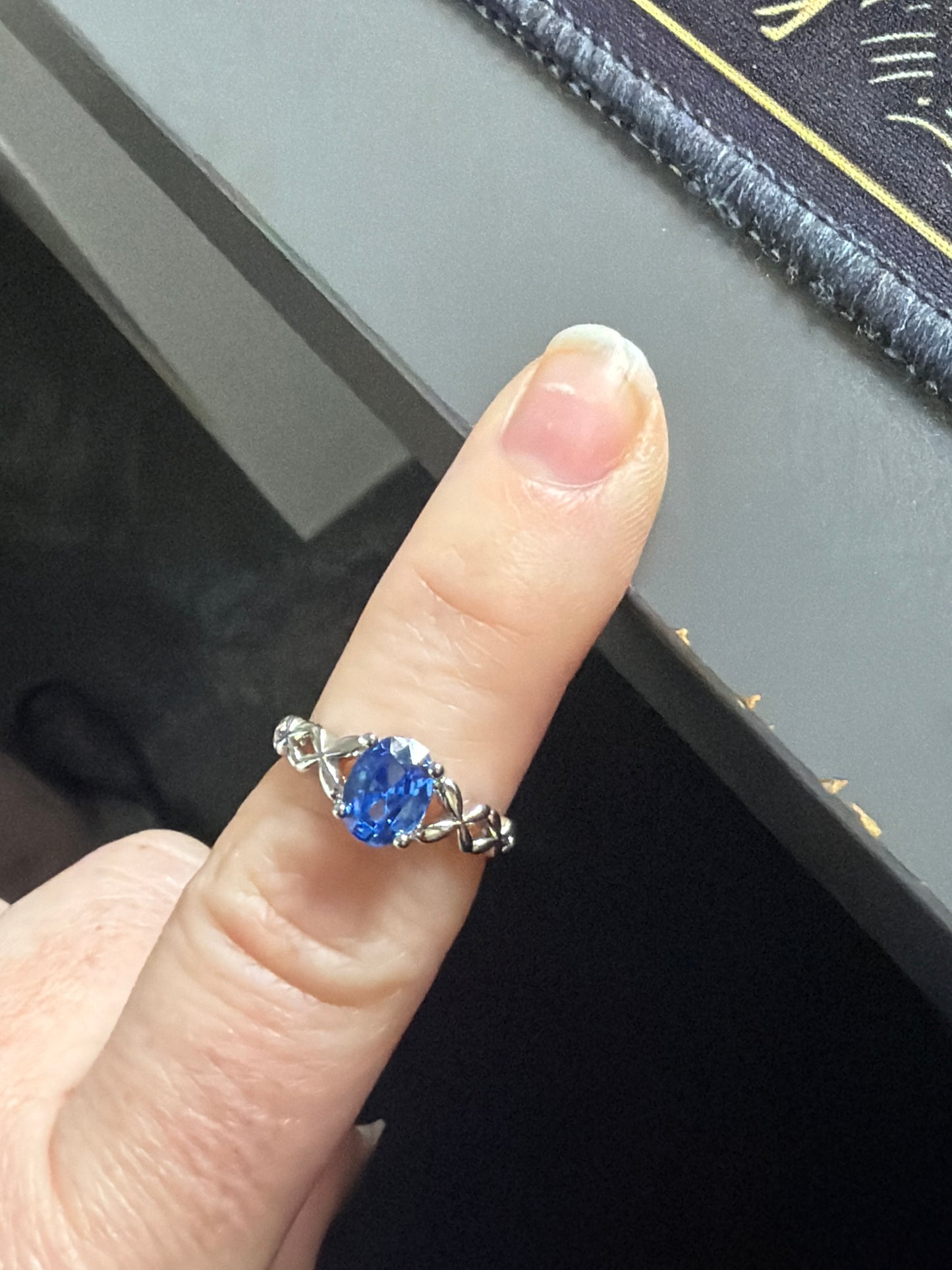 Silver Plated Blue Oval Ring Size 53