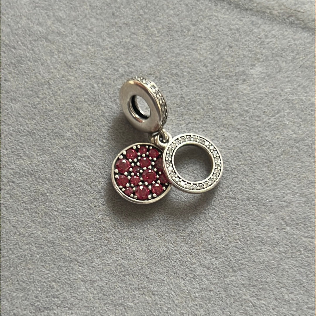 Genuine Pandora Pink Pave Double Circle Pink CZ Dangle Charm