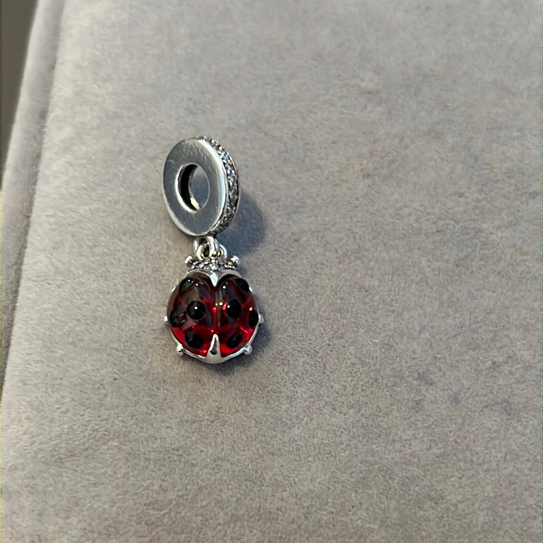 Genuine Pandora Red Murano Dangle Pave Ladybird