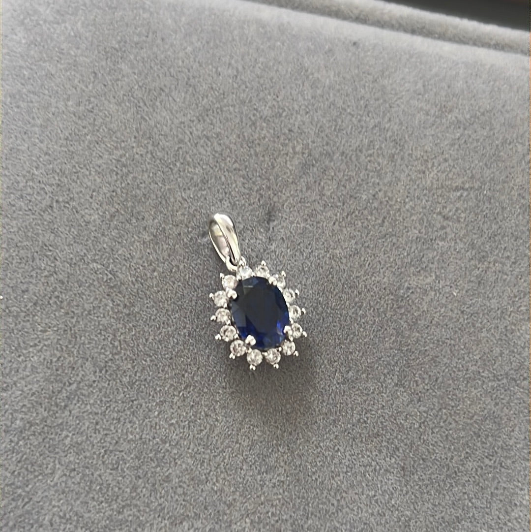 Sterling Silver Pave Blue Pave Flower Necklace Pendant