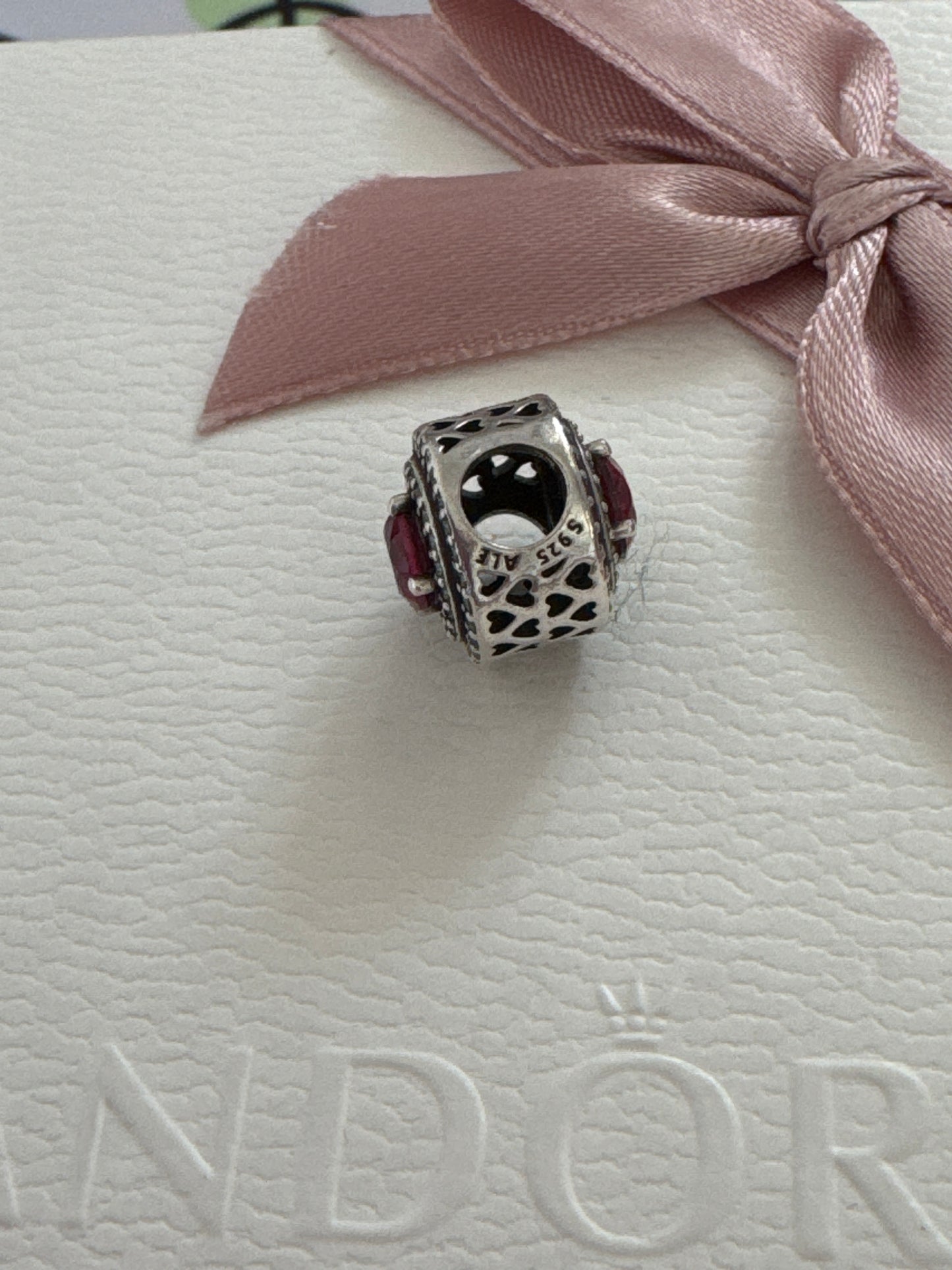Genuine Pandora Red Circle Pave Levelled Heart Charm