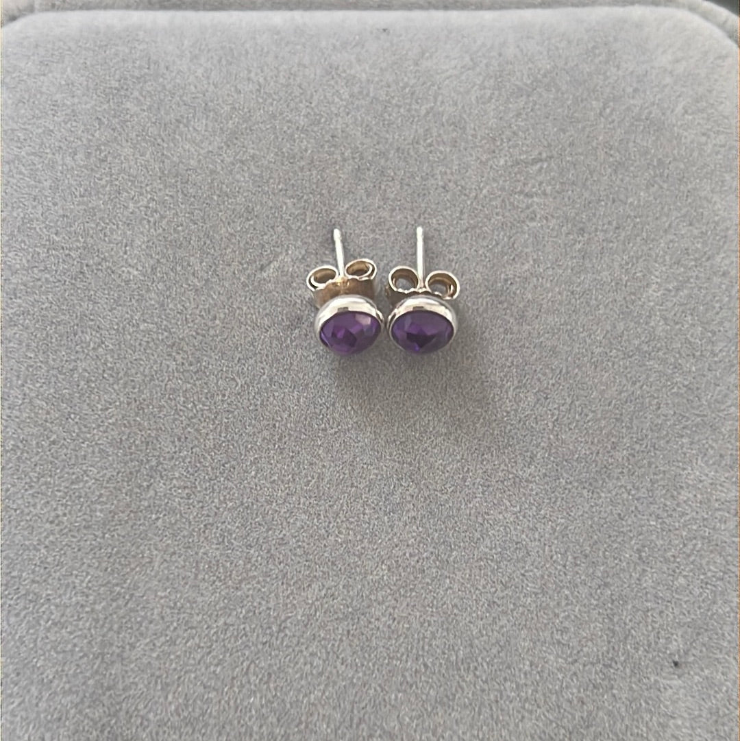 Genuine Pandora Purple February Birthstone Earrings Studs