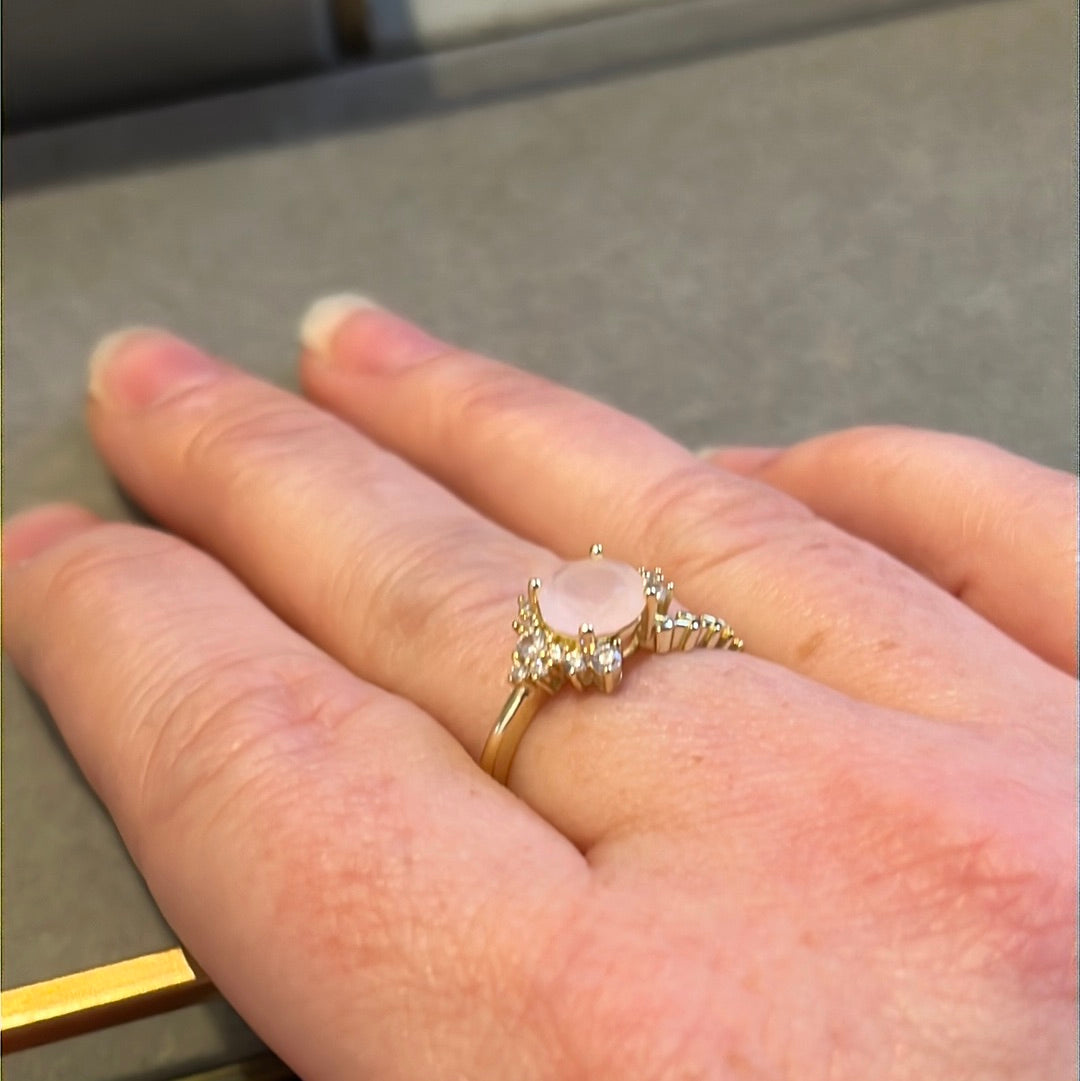 Brand New Sterling Silver Gold Plated Pave Light Pink Stone Ring 58