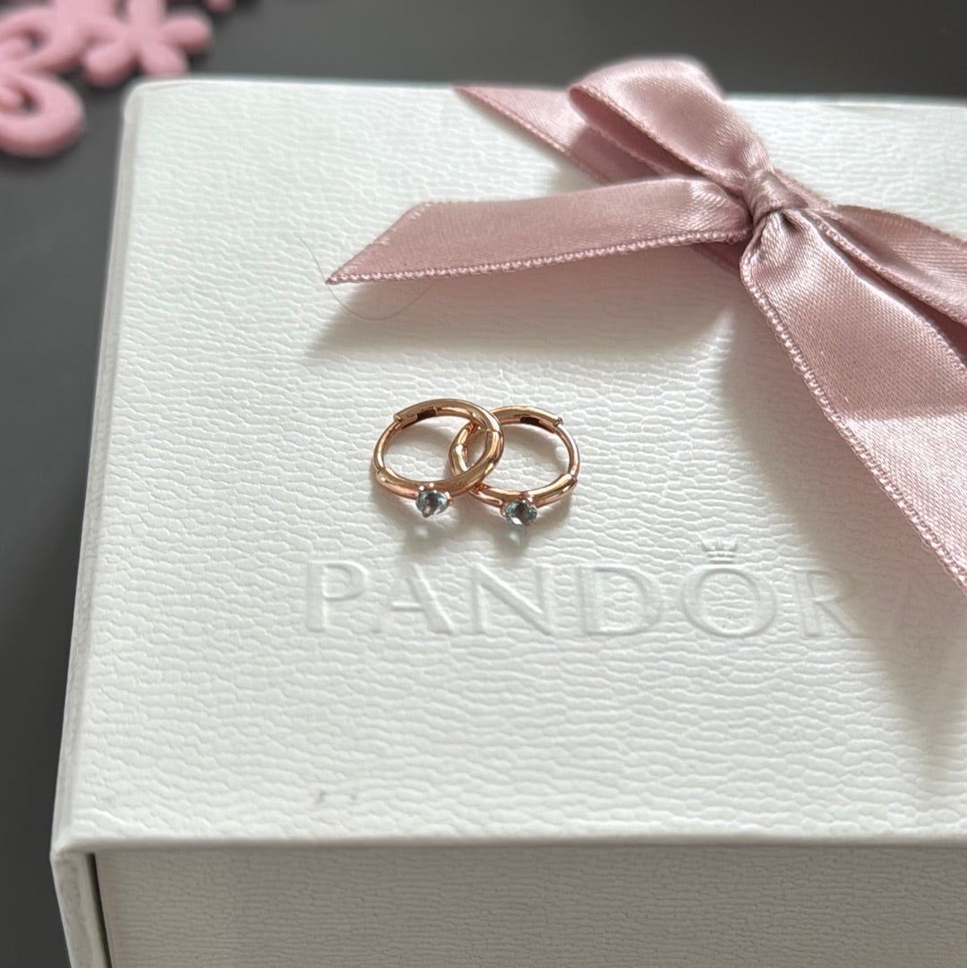 Genuine Pandora Rose Gold Blue CZ Hoop Earrings