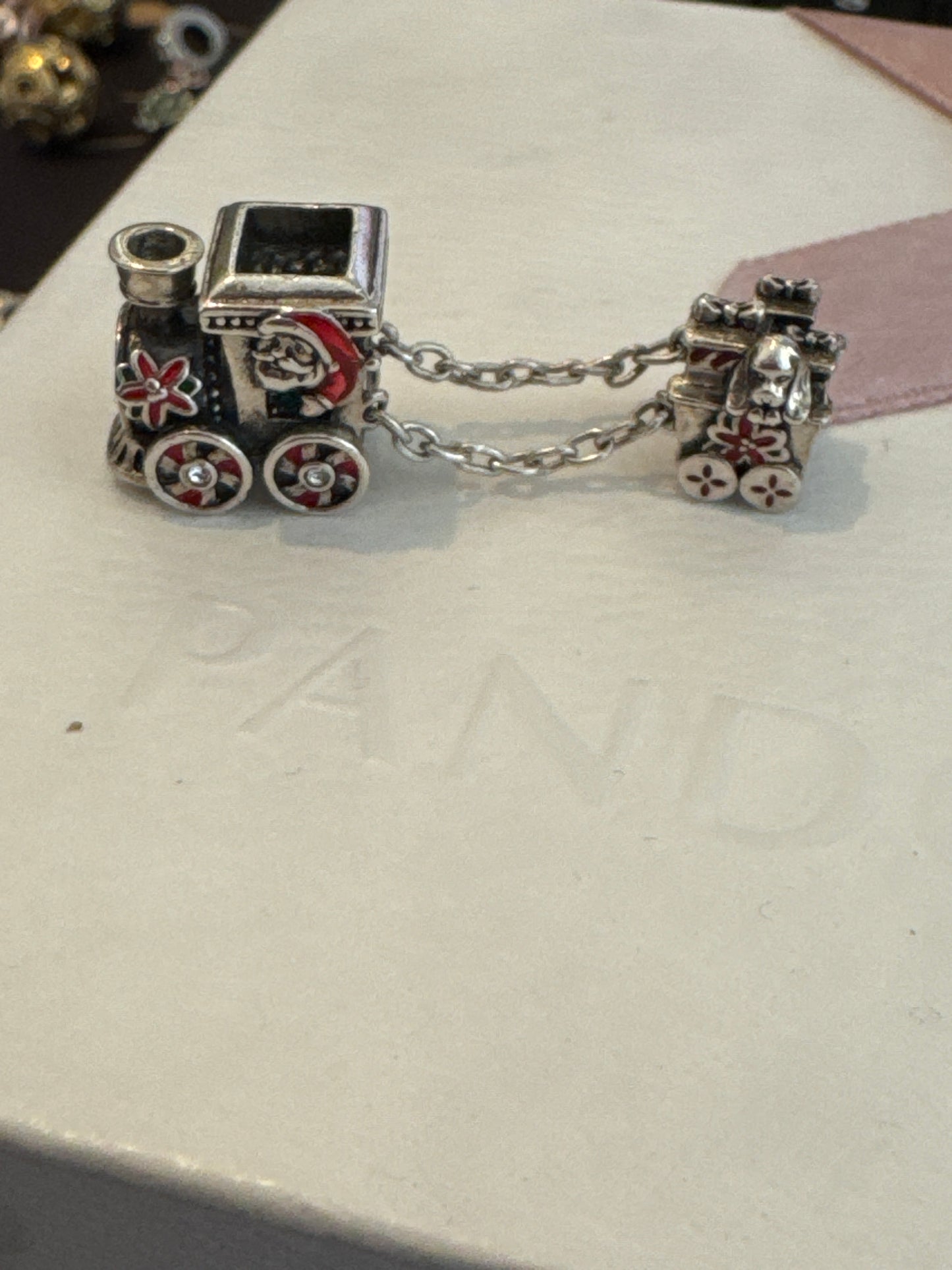 Genuine Chamilia Christmas Enamel Train With Carriage Charm