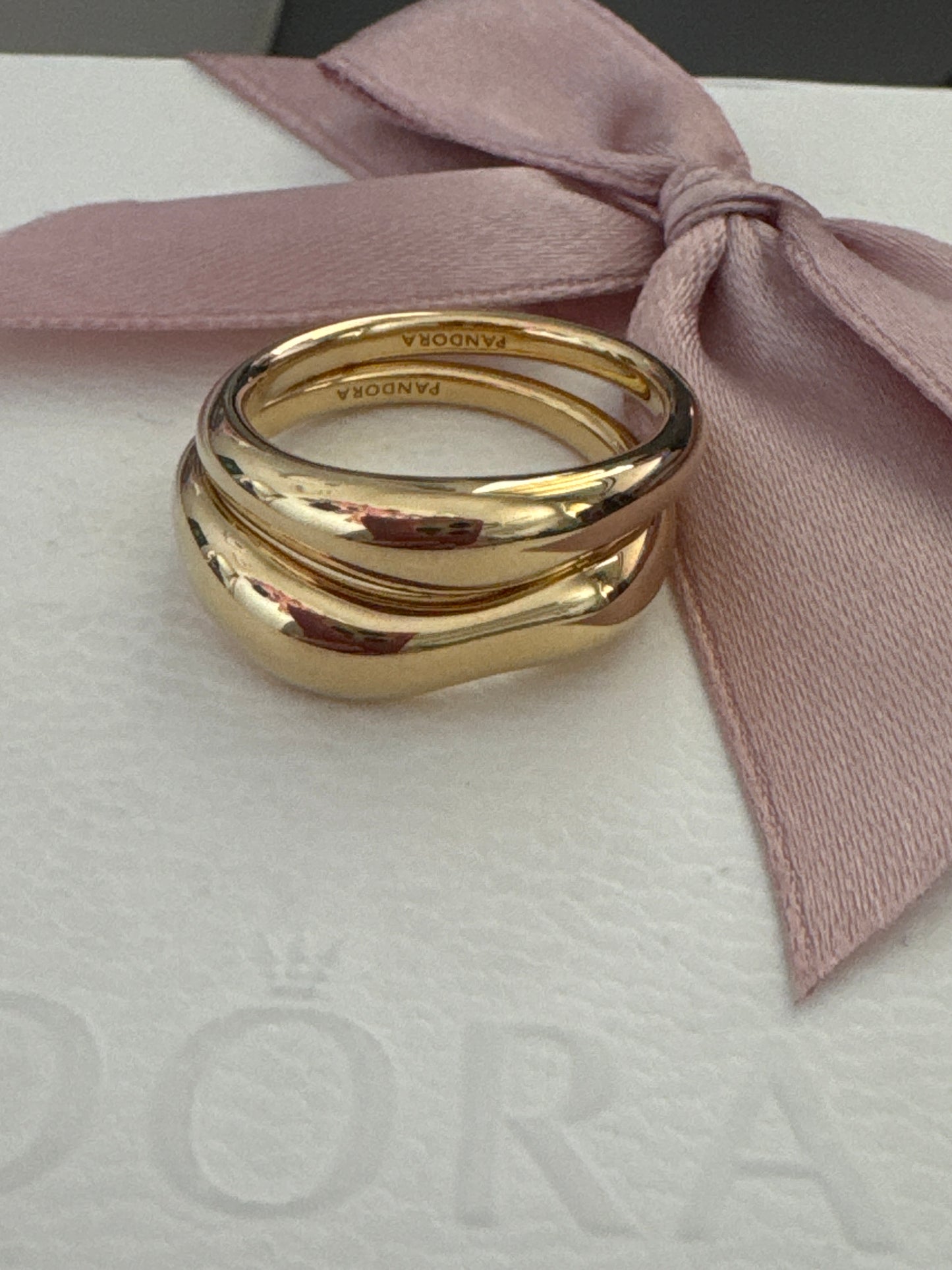 Genuine Pandora Shine Gold Plated Organically Shaped Stacking Ring Set Size 60