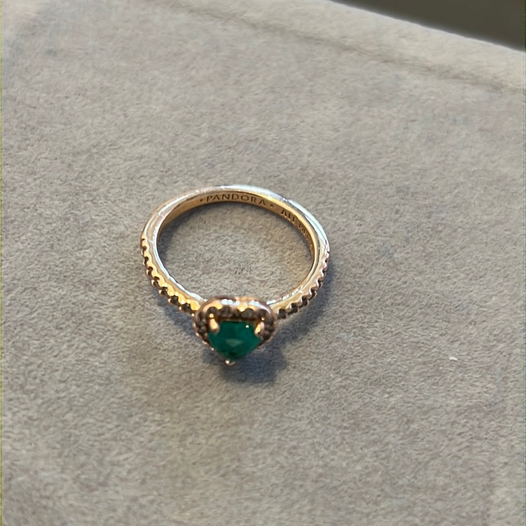 Genuine Pandora Rose Gold Pave Green Stone Heart Ring Beautiful