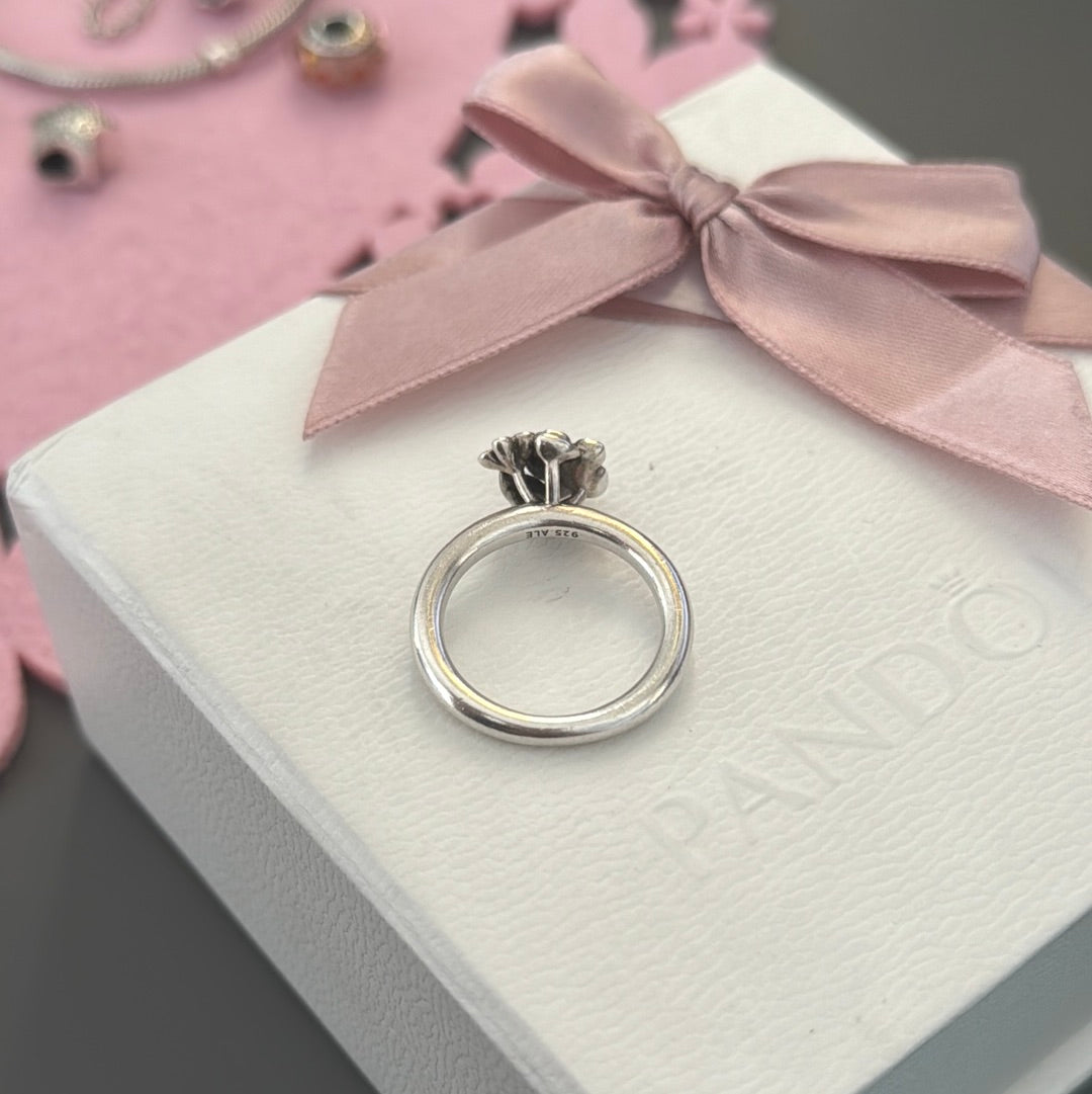 Genuine Pandora Two Tone He Loves Me Not Daisy Flower HTF Rare Ring Diamond Size 56