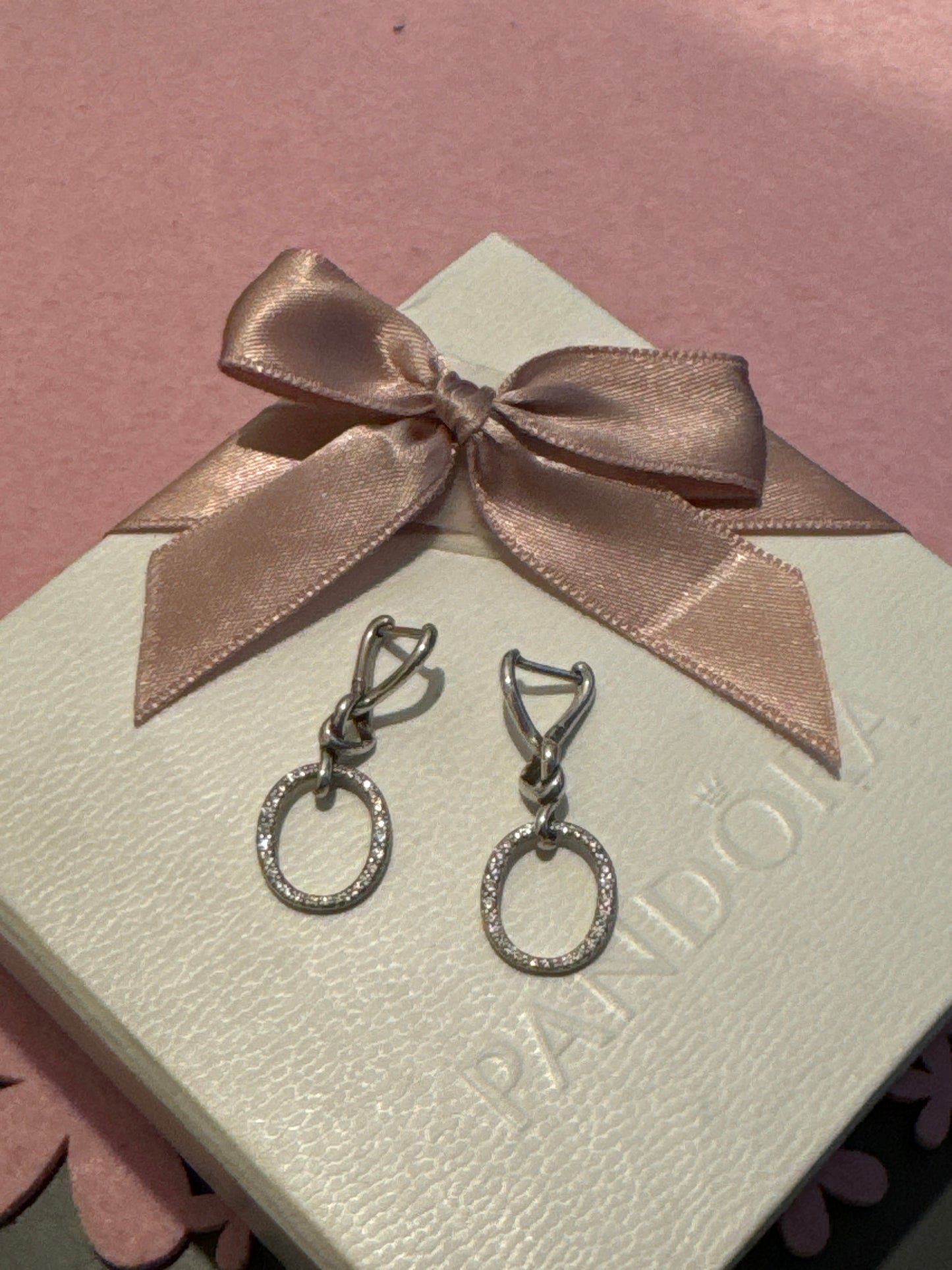 Genuine Pandora Oval Knotted Heart Pave Dangle Earrings