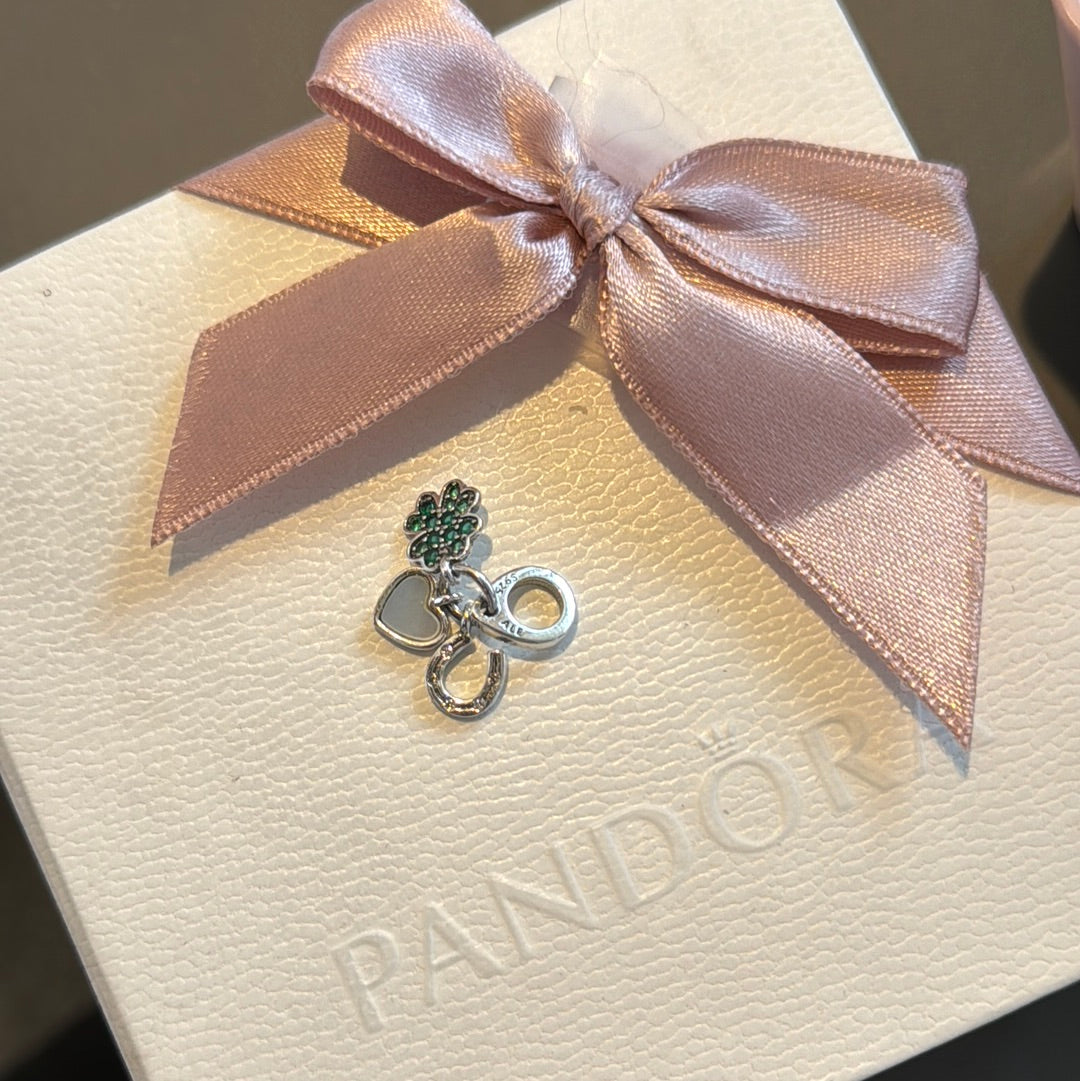 Genuine Pandora Sister Hood Lucky Charm Dangle Pearl Heart, Horseshoe and Clover Dangle Charm