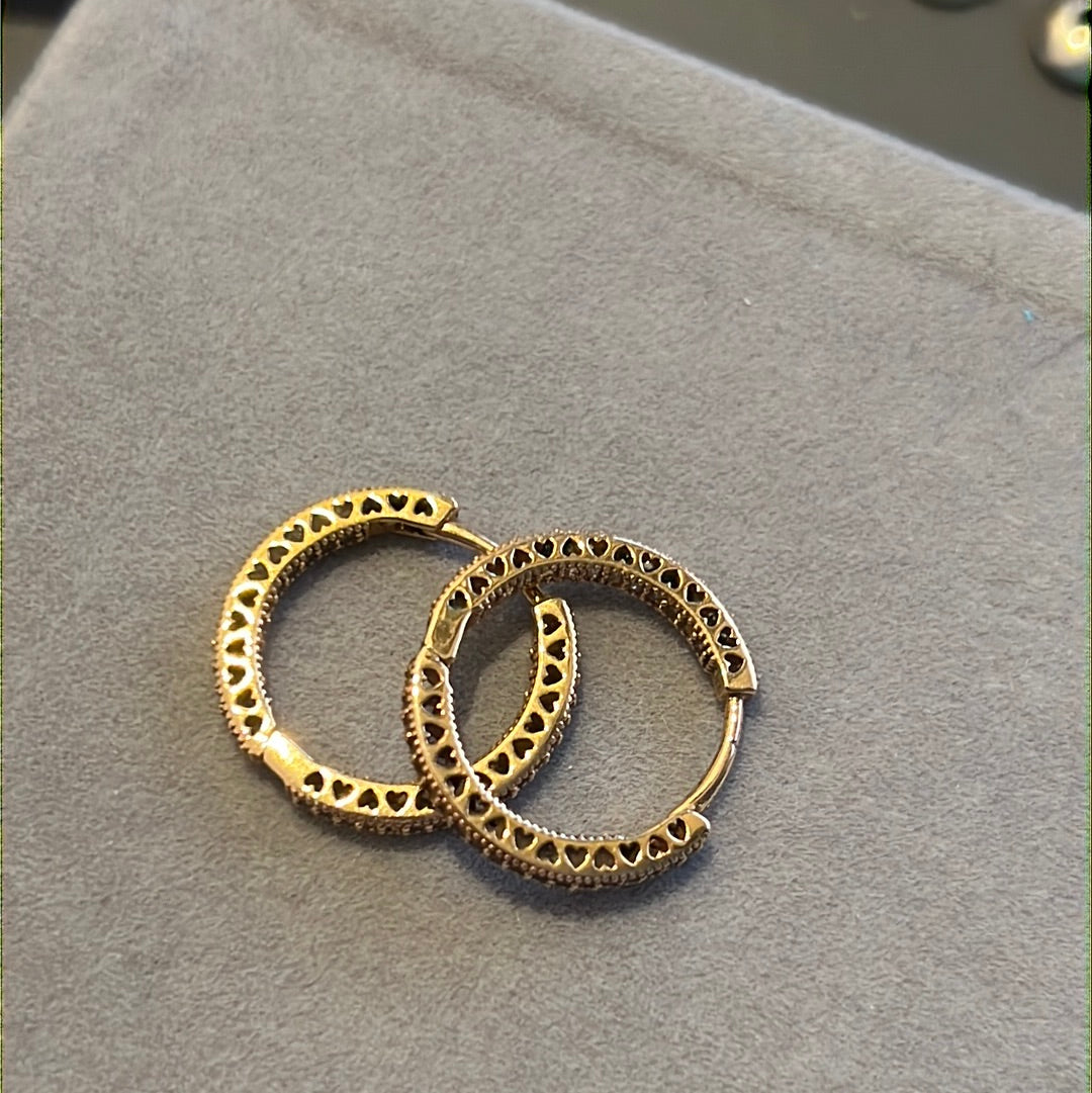 Genuine Pandora Shine Gold Radiant Heart Pave Large Earrings Hoops