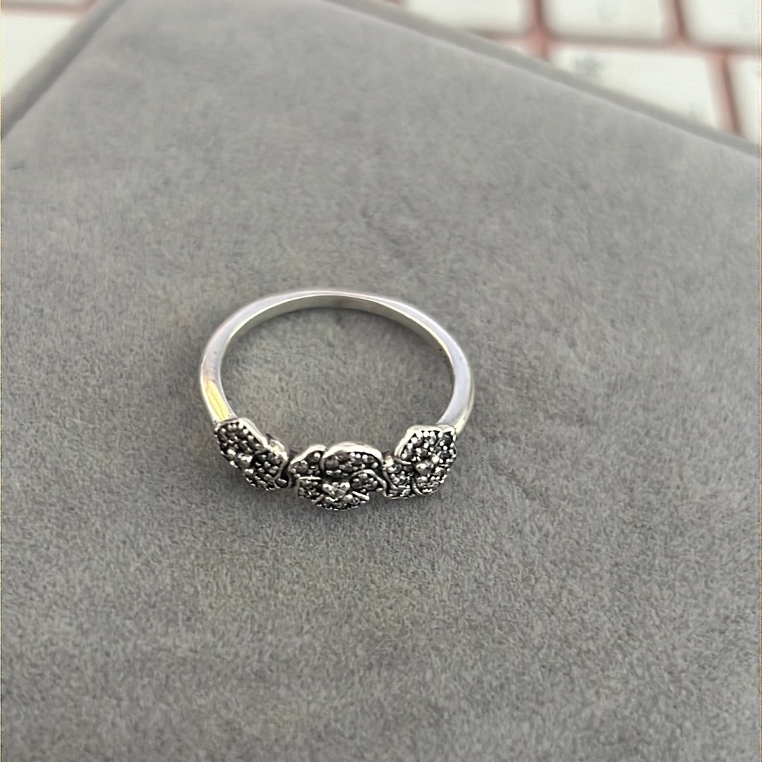 Genuine Pandora Pave Trio of Pansy Flowers Ring Size 60