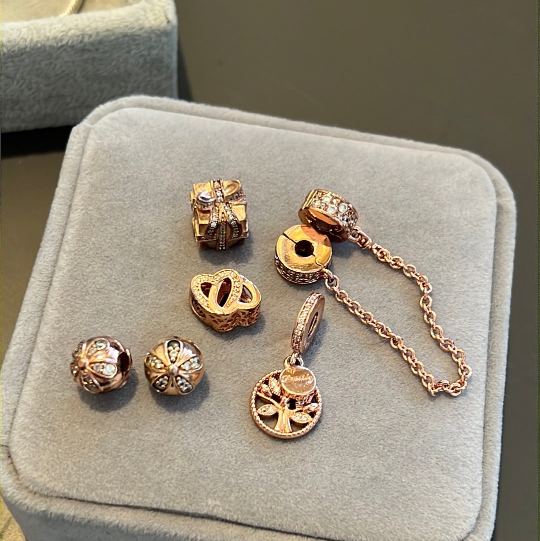 Unbranded Rose Gold Bundle 5 Items Safety Chain, Clips and Charms