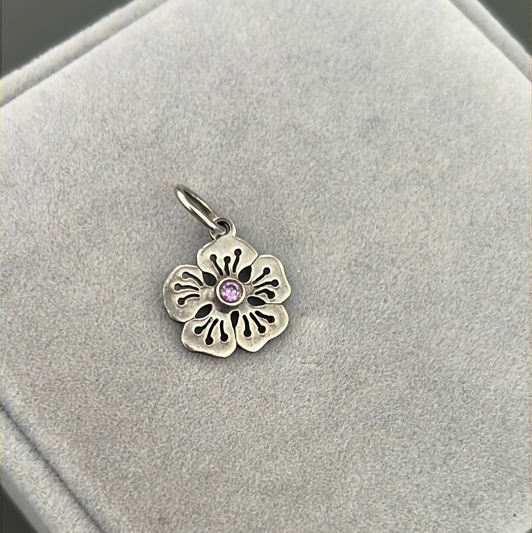Genuine Pandora Rare Flower HTF Purple Stone Necklace Pendant Charm