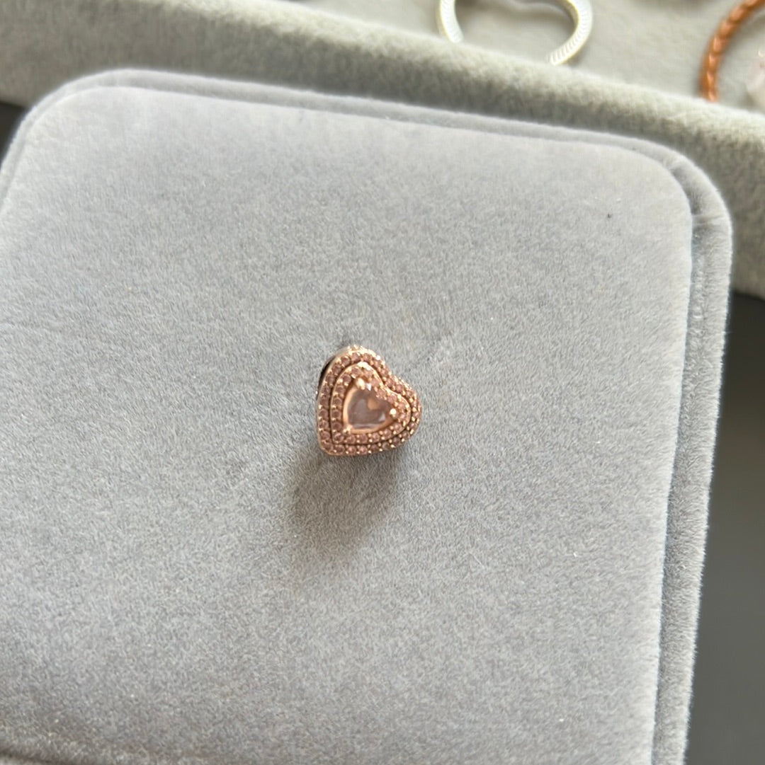 Genuine Pandora Rose Gold Raised Pave Heart Charm