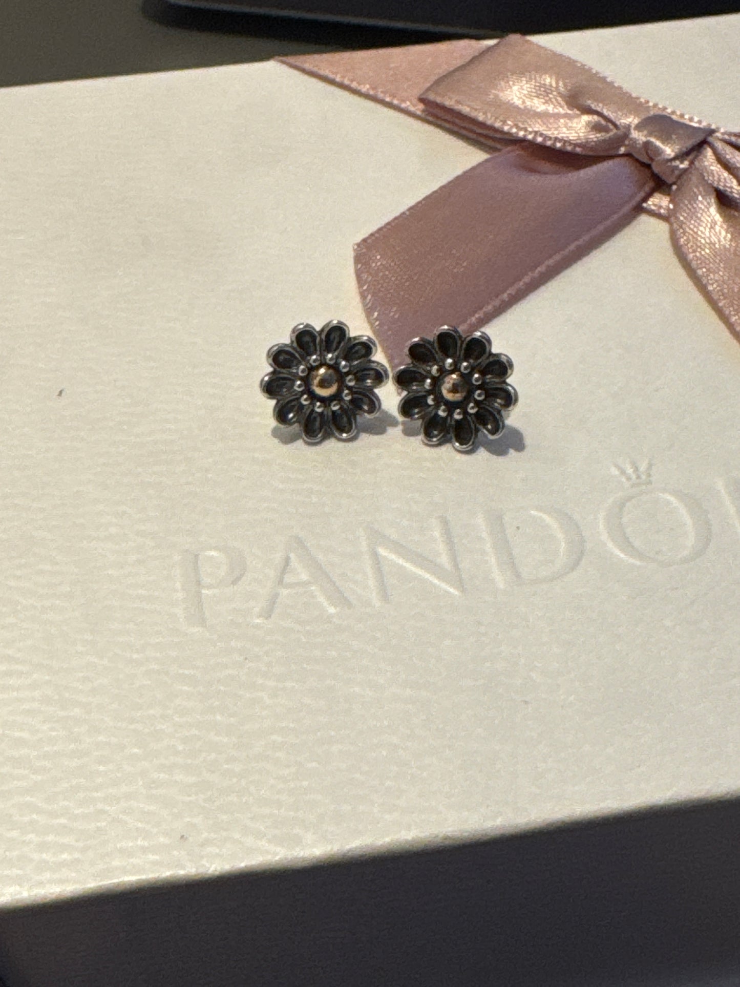Genuine Pandora Two Tone Gerbera Earrings Studs Rare