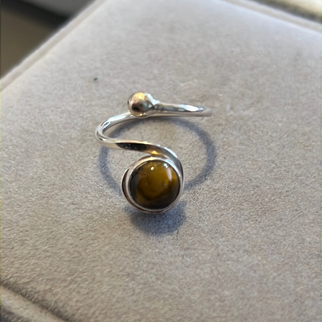 Sterling Silver Adjustable Tigers Eye Gemstone Ring 54