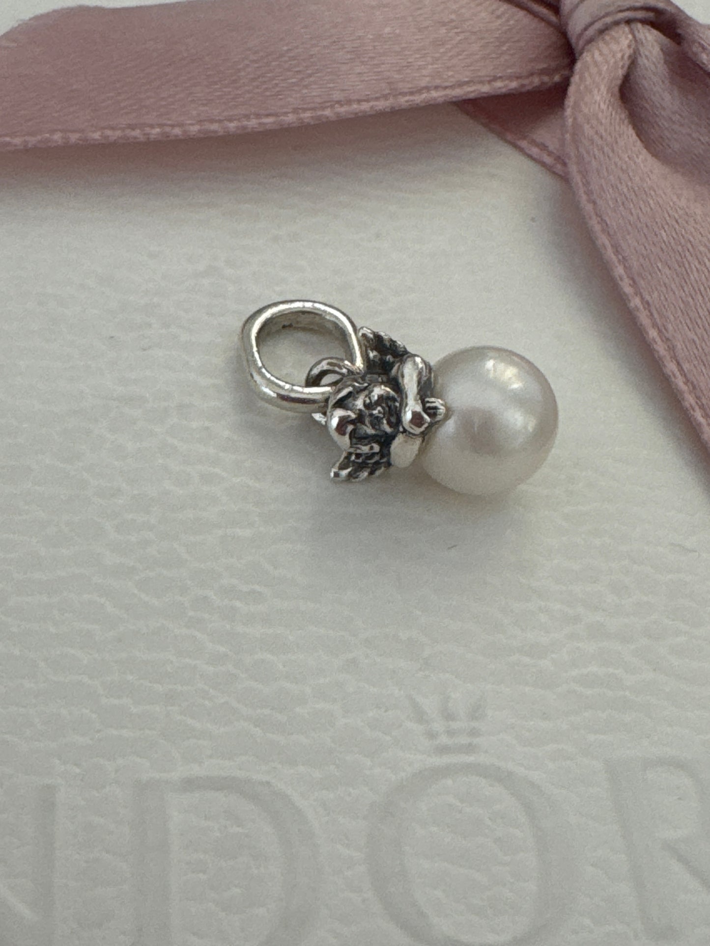Genuine Pandora Essence Me Dangle Tiny Pearl Cherub Dangle Charm
