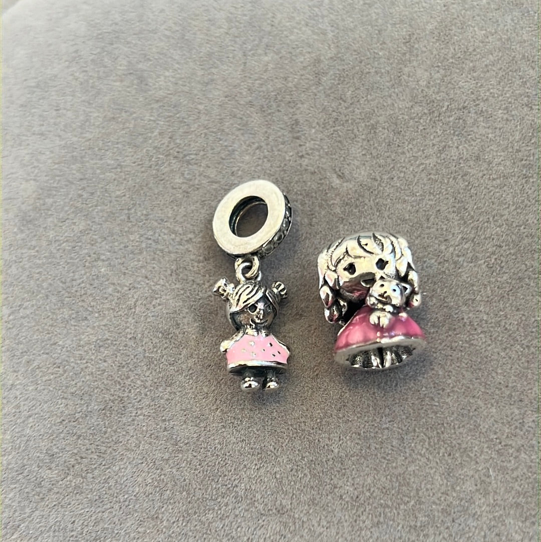 Sterling Silver Enamel Little Girl Charm Set x2