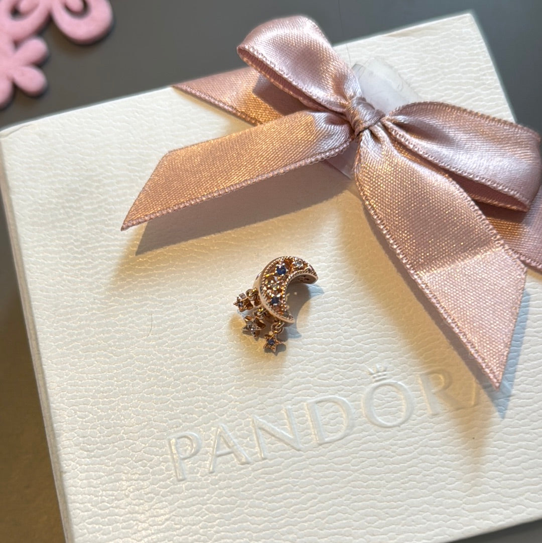 Genuine Pandora Rose Gold New Stars and Moon Dangle Openwork