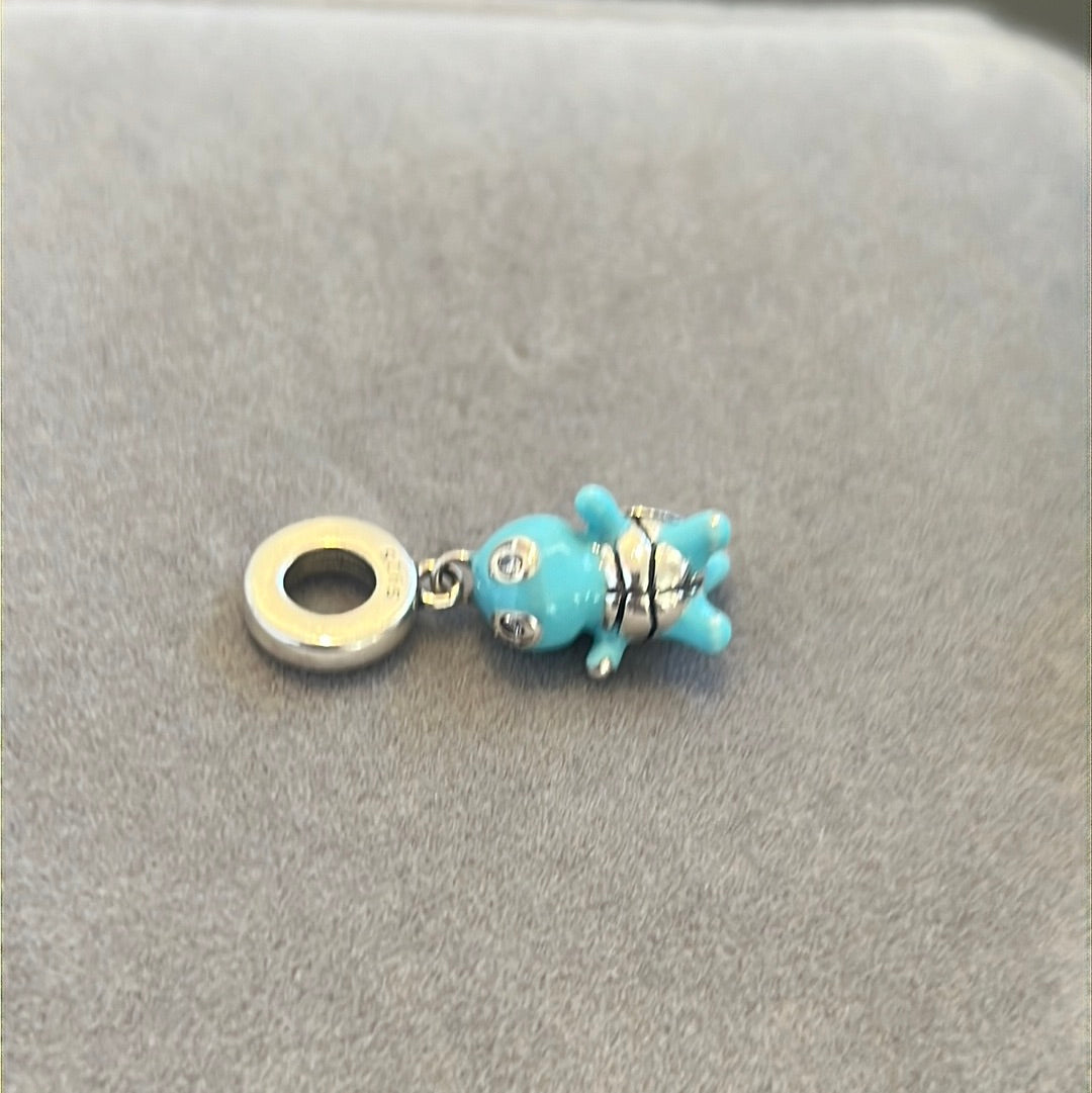 Sterling Silver Enamel Blue Turtle Squirtle Dangle Charm